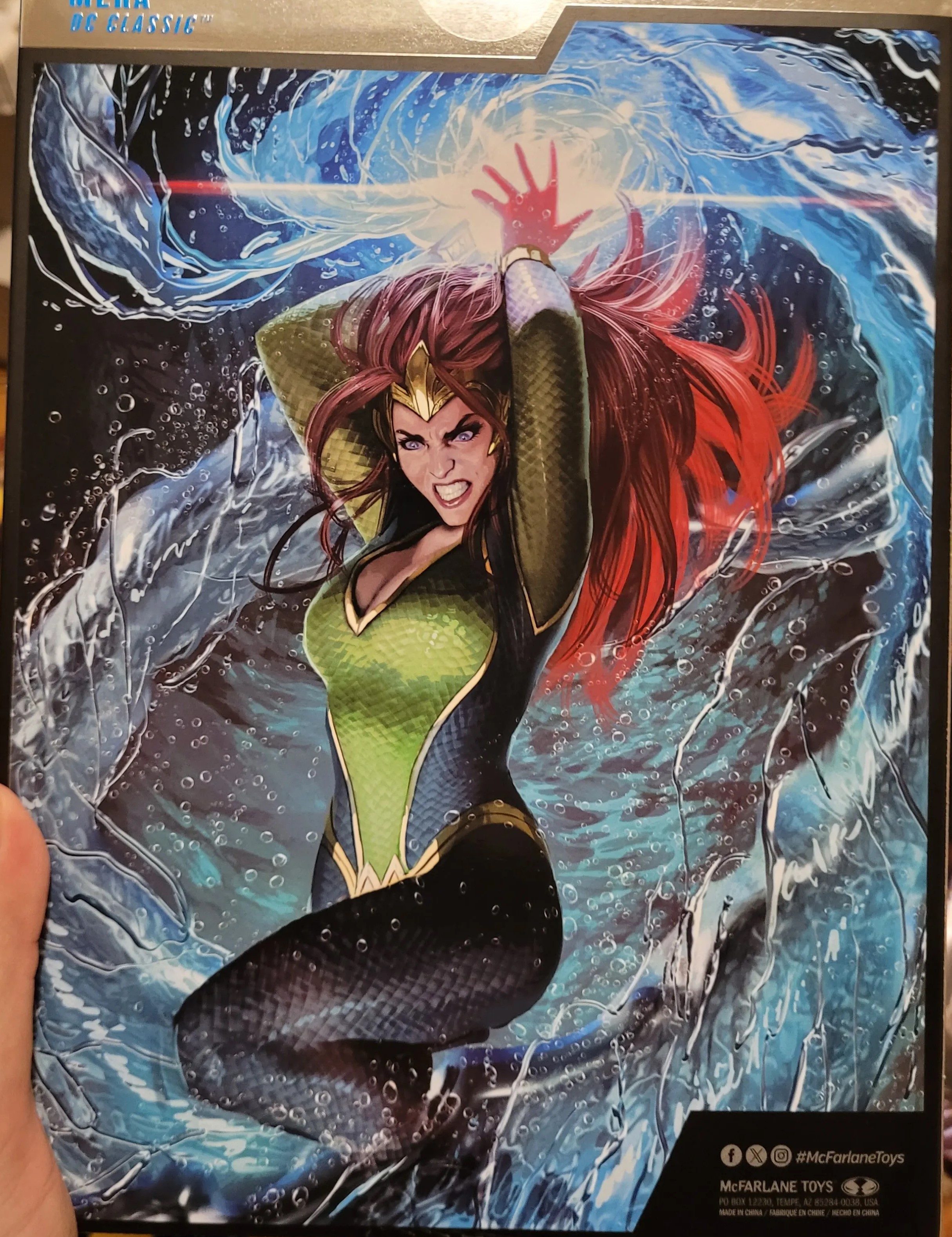 DC superhero Mera summoning swirling hydrokinetic water in a dynamic comic book illustration