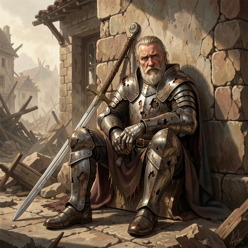 A seasoned, bearded knight in battered plate armor | xiaoqiao on ...