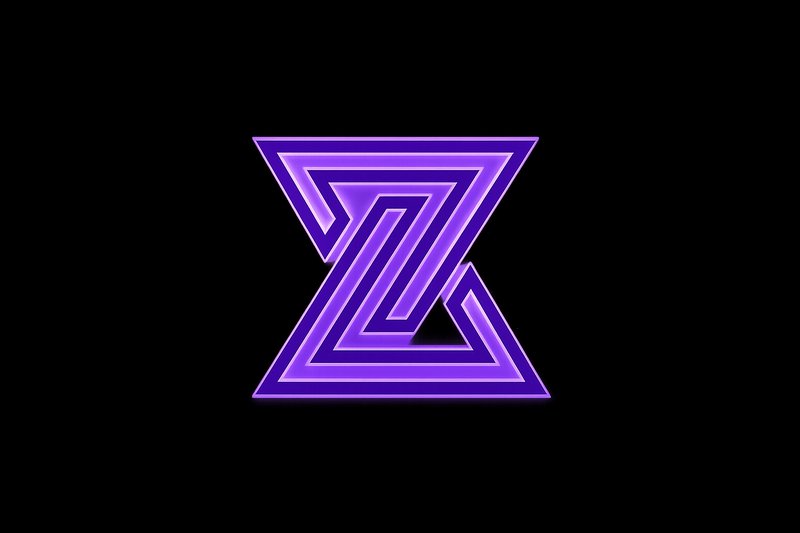 Neon purple geometric zigzag "Z" logo on a black background.