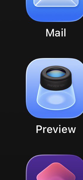 Close-up of iPhone home screen icons showing Mail and Preview apps on a dark background