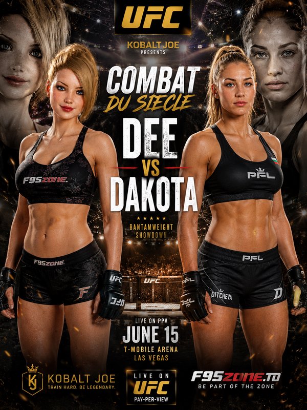 UFC fight poster advertising the Dee vs Dakota women's bantamweight MMA showdown scheduled for Ju...