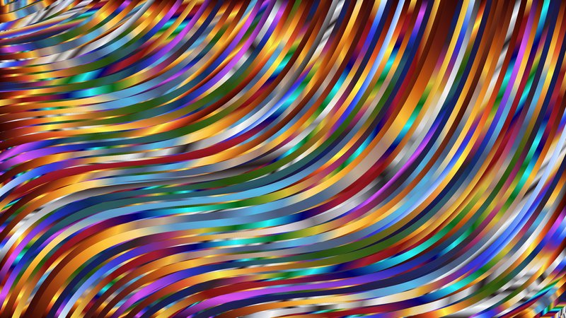 Vibrant multicolored wavy ribbons weaving across the image