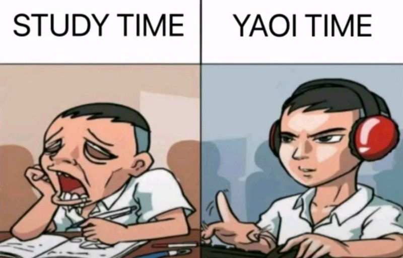 Split cartoon meme: left shows an exhausted student studying; right shows a focused guy with head...