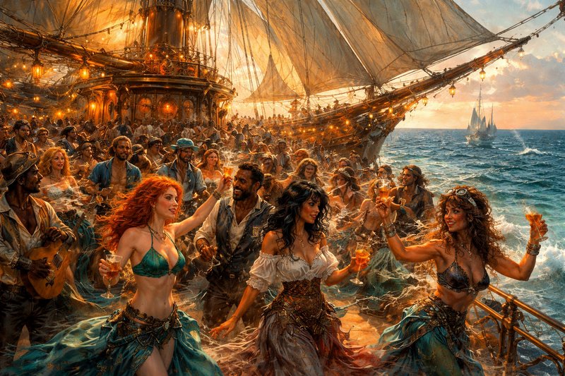 A lively pirate ship celebration unfolds on the de | DavidP on ...
