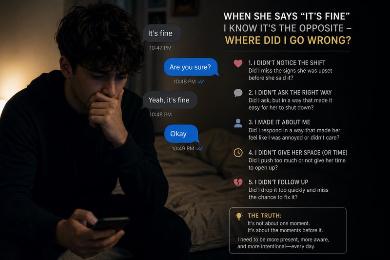 Pensive young man on a bed checking text messages, beside a relationship infographic about when a...