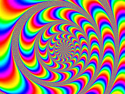 Psychedelic rainbow spiral optical illusion with vibrant swirling colors