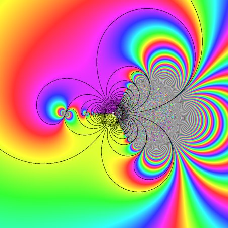 Colorful psychedelic fractal swirl with rainbow gradients and black spiral lines.