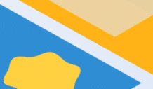 Abstract geometric composition with blue field, orange stripe, and yellow irregular shape
