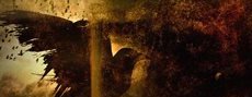 [Moody textured abstract painting with expressive warm gold, deep brown, and rust red brushstrokes]
