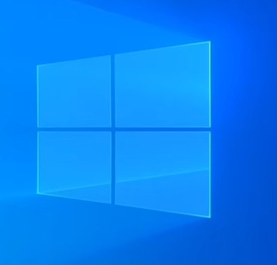 Translucent 3D Microsoft Windows four-pane logo centered on a smooth bright blue gradient background