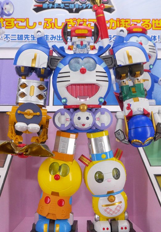 "Combined Fujiko F. Fujio character mecha toy, a super robot made of merged Doraemon and other an...