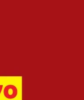 Partial view of solid deep red background, with small cropped yellow graphic box showing bold red...