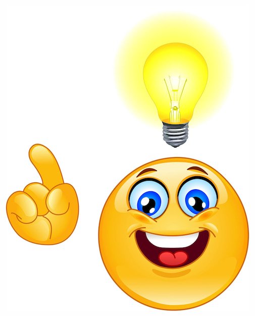 Smiling emoji with raised finger and glowing lightbulb above