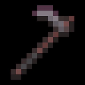 Pixelated axe tool with brown handle and silver blade on a black background.