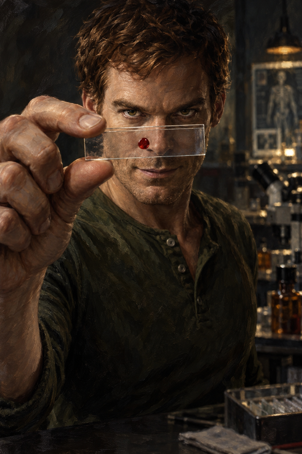 Serious researcher holds a glass slide — AI art by @Sealine | BudgetPixel