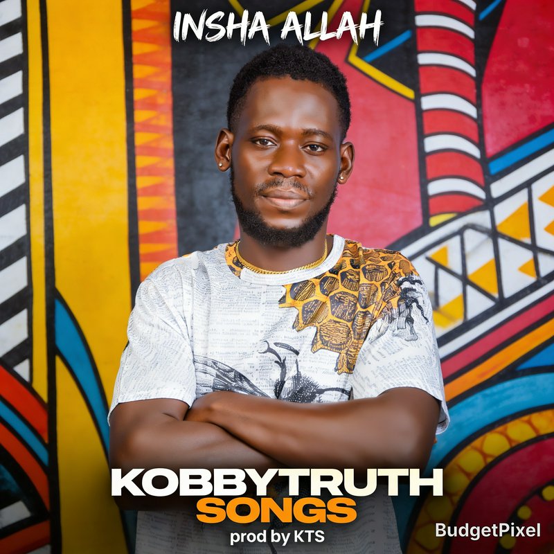 Young man posing in front of a colorful mural, promotion cover for Kobbytruth Songs.