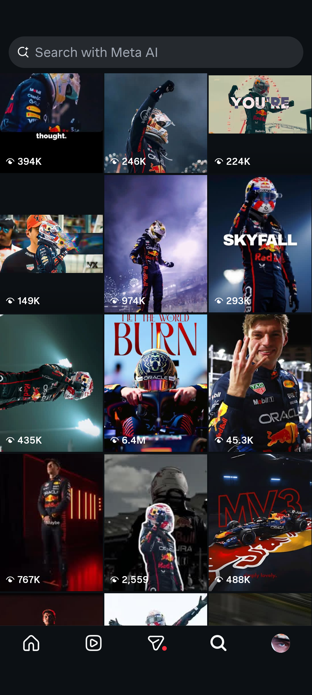 Collage of high-speed motorsport images featuring race cars, drivers in helmets, and Red Bull branding in dark neon tones.