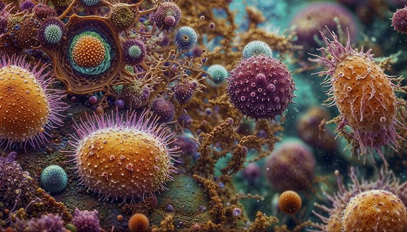 A high-detail microscopic scene featuring diverse | antares on ...