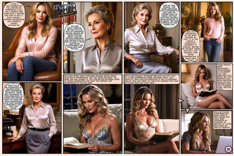 8-panel page 51 of the "Diana the Mysterious Woman" webcomic, depicting a story about spiritual g...
