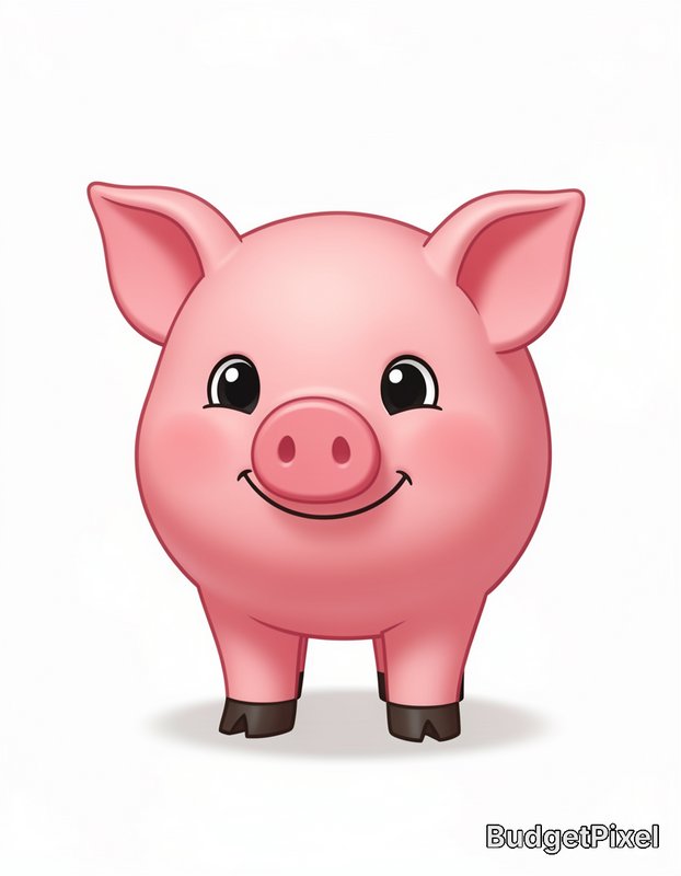 Cute pink cartoon pig facing forward with a friendly smile.