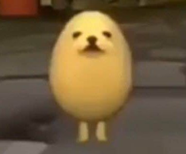 Cute yellow chick standing on pavement with simple face and tiny legs.