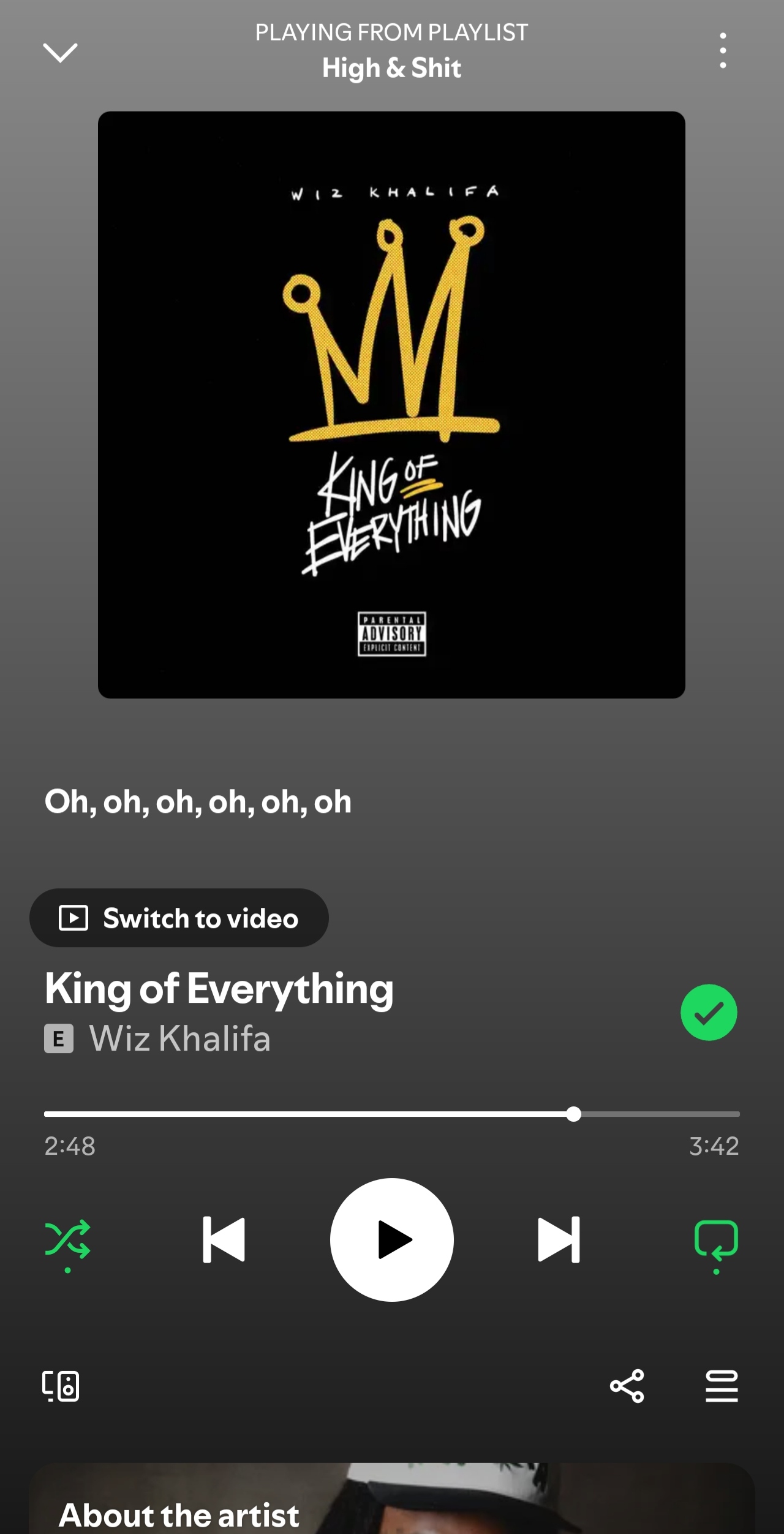 Album cover art for Wiz Khalifa's 'King of Everything' featuring a gold crown on a black background