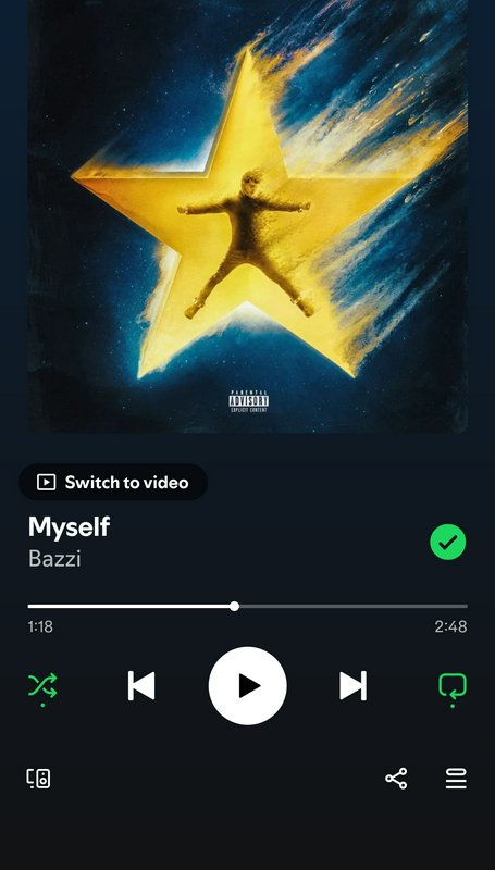Spotify player screenshot for Bazzi's track 'Myself', showing album art of a silhouetted person i...