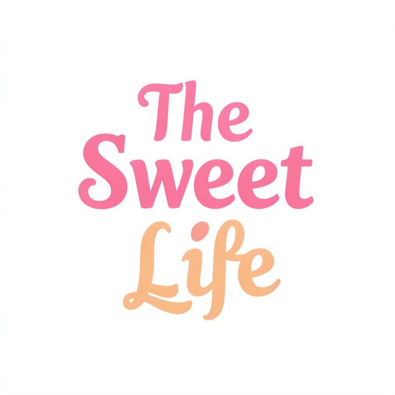 Stacked playful cursive text reading The Sweet Life in pink and peach on a plain white background
