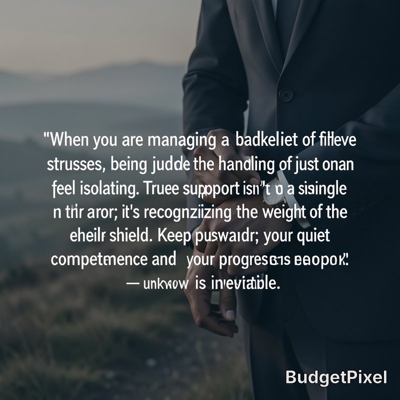 Garbled typo-filled AI generated quote overlay, partial view of suited man adjusting wristwatch o...